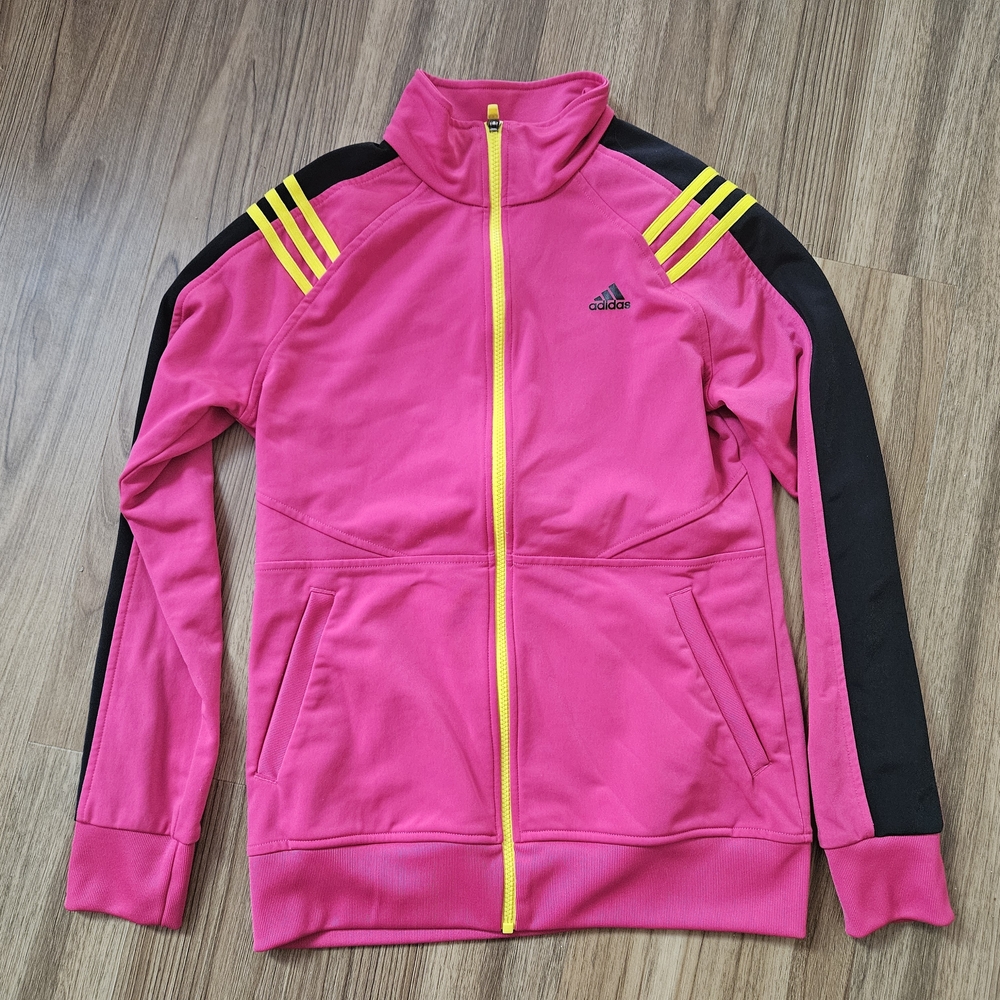 Adidas Hot Pink Track Jacket with Yellow Zipper Size Med